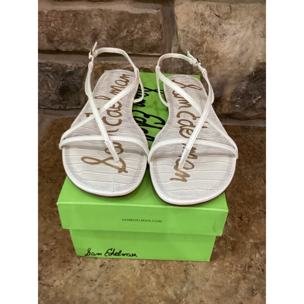 Sam Edelman Calla Ivory Lea Embossed Leather Strappy Flat Sandals Women 9 M New - Picture 5 of 7